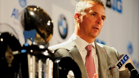 Ohio State Buckeyes head coach Urban Meyer speaks during the Big Ten media day at the McCormick Place Convention Center.