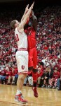 Nov 25, 2012; Bloomington, IN, USA; Indiana Hoosiers forward Cody Zeller (40) defends against Ball State Cardinals forward Majok Majok (55) at Assembly Hall. Indiana defeated Ball State 101-53. Mandatory Credit: Brian Spurlock-US PRESSWIRE