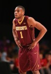 Nov 24, 2012; Paradise Island, BAHAMAS; Minnesota Golden Gophers guard Andre Hollins (1) reacts against the Stanford Cardinal during the 2012 Battle 4 Atlantis in the Imperial Arena at the Atlantis Resort. Mandatory Credit: Kevin Jairaj-US PRESSWIRE