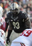 November 24, 2012; West Lafayette, IN, USA; Purdue Boilermakers defensive tackle Kawann Short (93) waits for the snap against the Indiana Hoosiers at Ross Ade Stadium. Mandatory Credit: Sandra Dukes-US PRESSWIRE