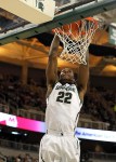 November 25, 2012; East Lansing, MI, USA; Michigan State Spartans guard Branden Dawson (22) dunks the ball against the Louisiana Lafayette Ragin Cajuns during the second half of a game at Jack Breslin Students Events Center. MSU won 63-60. Mandatory Credit: Mike Carter-US PRESSWIRE