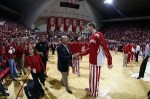 Nov 27, 2012; Bloomington, IN, USA; Indiana Hoosiers forward Cody Zeller (40) shakes hands with ESPN announcer Dick Vitale before the game against the North Carolina Tar Heels at Assembly Hall. Mandatory Credit: Brian Spurlock-US PRESSWIRE