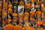 Nov 28, 2012; Clemson, SC, USA; Clemson Tigers fans hold up a sign during the first half of the game against the Purdue Boilermakers at Littlejohn Coliseum.