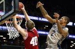 Nov. 20, 2012; Brooklyn, NY, USA; Indiana Hoosiers forward Cody Zeller (40) dunks the ball over Georgetown Hoyas forward Greg Whittington (2) during the first half at the Legends Classic Championship at Barclays Center. Mandatory Credit: Debby Wong-US PRESSWIRE
