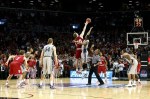 Nov. 20, 2012; Brooklyn, NY, USA; Indiana Hoosiers forward Cody Zeller (40) wins the tip off against the Georgetown Hoyas during the first half at the Legends Classic Championship at Barclays Center. Mandatory Credit: Debby Wong-US PRESSWIRE