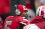 November 24, 2012; Columbus, OH, USA; Ohio State Buckeyes quarterback Braxton Miller (5) talks on a headset in the game against the Michigan Wolverines at Ohio Stadium. Ohio State won the game 26-21. Mandatory Credit: Greg Bartram-US PRESSWIRE