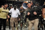 Dec 27, 2011; Detroit, MI, USA; Purdue Boilermakers head coach Danny Hope gets a gatorade bath after defeating Western Michigan Broncos 37-32 to win the 2011 Little Caesars Bowl at Ford Field. Mandatory Credit: Andrew Weber-US PRESSWIRE