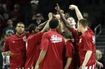 Nov. 19, 2012; Brooklyn, NY, USA; Indiana Hoosiers forward Cody Zeller (center) and teammates before the game against the Georgia Bulldogs at the Legends Classic at Barclays Center. Mandatory Credit: Debby Wong-US PRESSWIRE