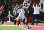 Oct 6, 2012; Bloomington, IN, USA; Michigan State Spartans wide receiver Bennie Fowler (13) scores a touchdown against the Indiana Hoosiers at Memorial Stadium. Michigan State defeated Indiana 31-27. Mandatory Credit: Brian Spurlock-US PRESSWIRE