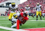 Nov 24, 2012; Columbus, OH, USA; Ohio State Buckeyes wide receiver Philly Brown (10) dives into the end zone for a touchdown in the second quarter against the Michigan Wolverines at Ohio Stadium. Mandatory Credit: Andrew Weber-US PRESSWIRE