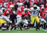 Nov 24, 2012; Columbus, OH, USA; Ohio State Buckeyes running back Carlos Hyde (34) runs the ball in the second quarter against the Michigan Wolverines at Ohio Stadium. Mandatory Credit: Andrew Weber-US PRESSWIRE
