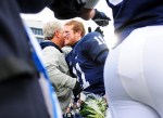 November 24, 2012; University Park, PA, USA; Penn State Nittany Lions quarterback Matt McGloin (11) shakes hands with players and family on senior day prior to the game against the Wisconsin Badgers at Beaver Stadium. Mandatory Credit: Evan Habeeb-US PRESSWIRE