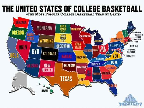 Which college basketball team is the most popular in your home state