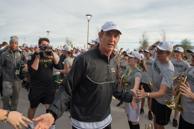 Dec 6, 2014; Waco, TX, USA; Baylor Bears head coach Art Briles walks through the crowd of fans before the game between the Bears and the Kansas State Wildcats at McLane Stadium. Mandatory Credit: Jerome Miron-USA TODAY Sports