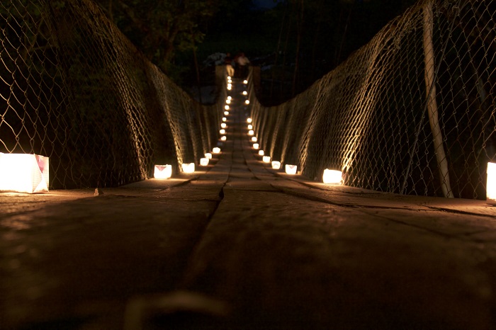 University of Iowa organization Bridge to the Future build at night.