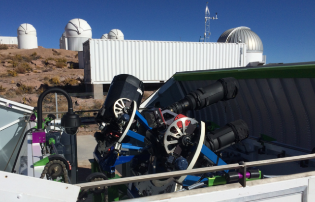 Two of the 14-centimeter telescopes at the ASAS-SN station in Cerro Tololo, Chile, that spotted ASASSN-15lh. (Source: Ohio State/Wayne Rosing)