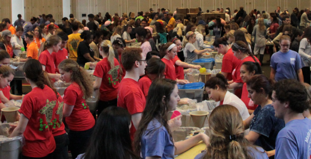 A recent food packing event organized by Terps Against Hunger