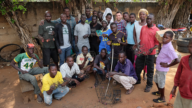 Tootle Mudumba (back row, far left) and Robert Montgomery (back row, 6th from the right) with the "Craft Boys" of Pakwach, Uganda