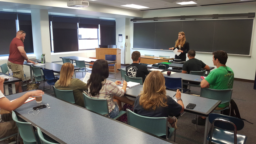 Student veterans in PSU's military transition first-year course.