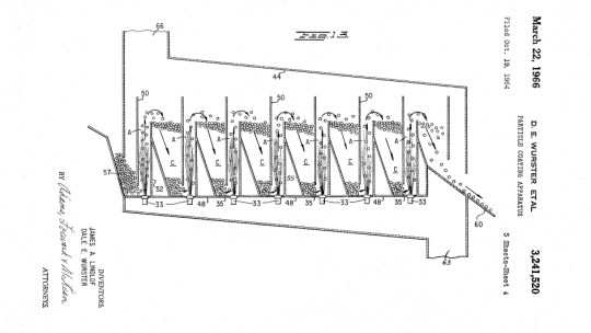 Patent drawing for a pill coater from the University of Wisconsin Alumni Research Foundation