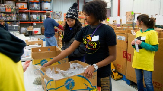 Purdue students volunteering on the university's MLK Day of Service