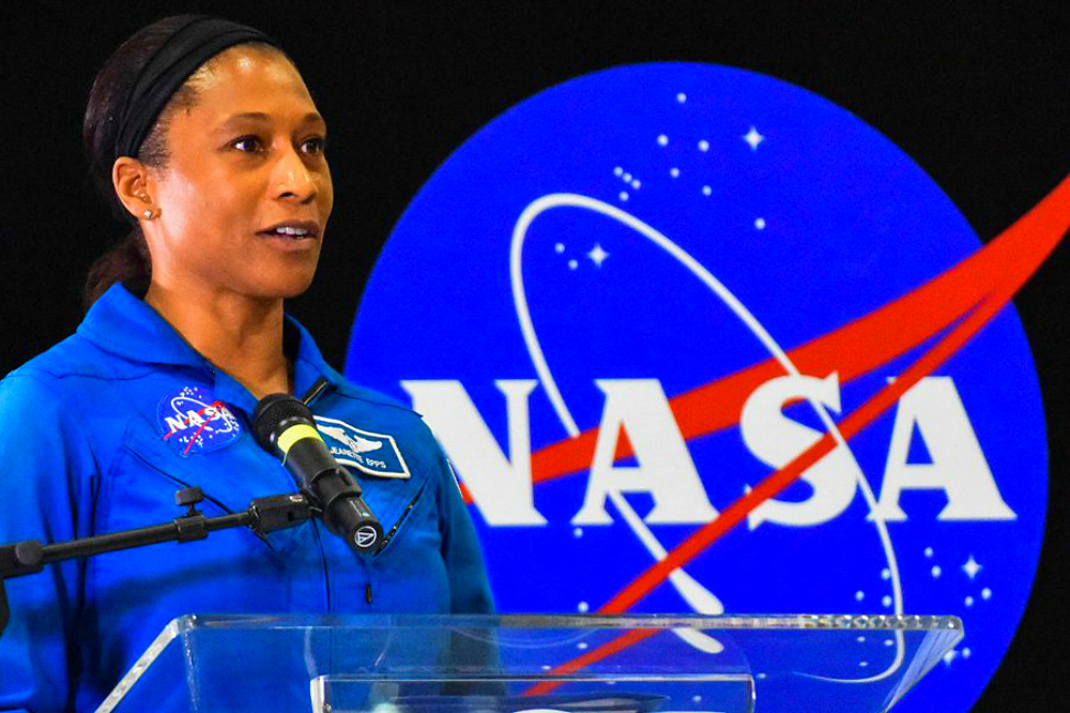 University of mryland grad and astronaut Jeanette Epps speaking before a NASA panel