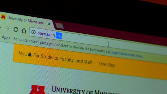 Computer screen showing the homepage of the University of Minnesota Open Textbook Network