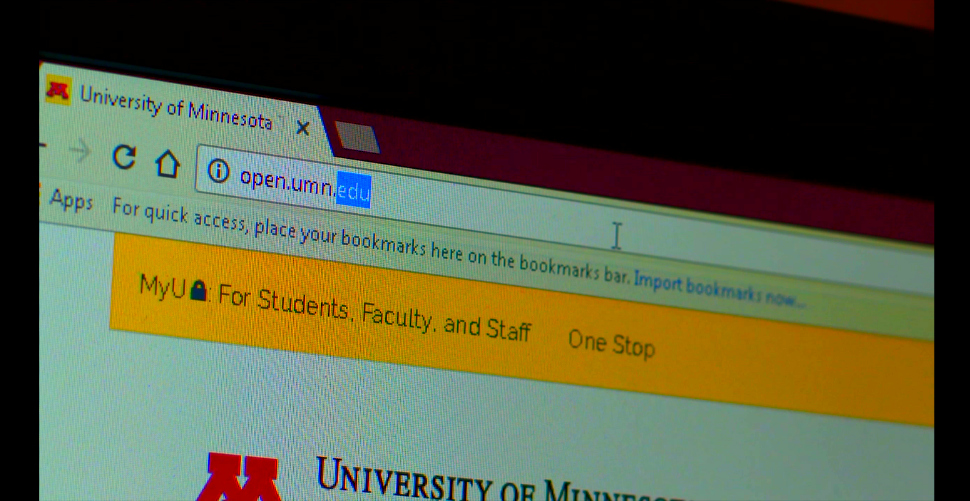 Computer screen showing the homepage of the University of Minnesota Open Textbook Network