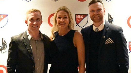 Major League Soccer analyst Kyndra de St. Aubin with colleagues.