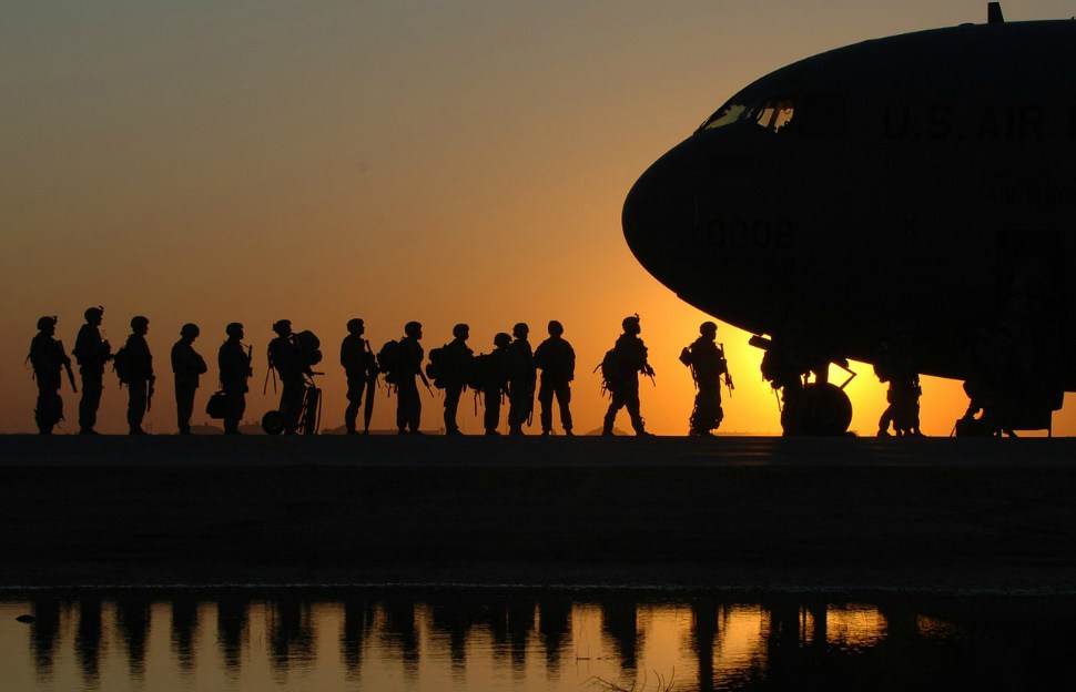 Soldiers on a military flight
