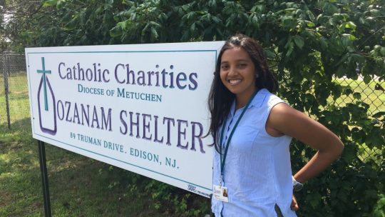Megha Shah, a junior nursing major at the Ernest mario school of pharmacy at rutgers university, outside of the catholic charities homeless shelter in Edison, New Jersey
