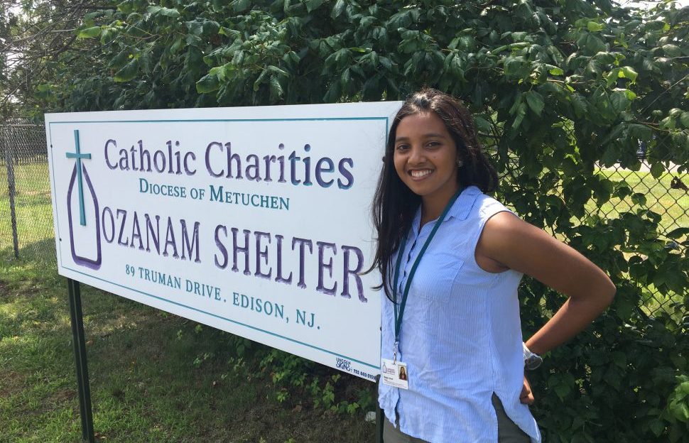 Megha Shah, a junior nursing major at the Ernest mario school of pharmacy at rutgers university, outside of the catholic charities homeless shelter in Edison, New Jersey