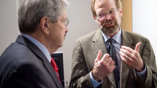 Gov. Branstad meets University of Iowa director of International Writing Program Christopher Merrill