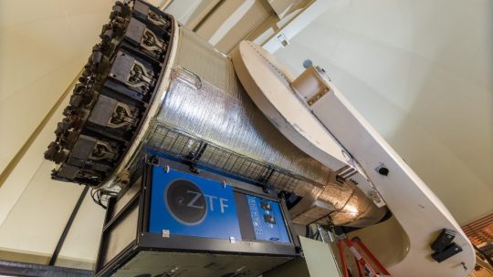 The Zwicky Transient Facility space camera used by University of Maryland astronomers to observe the universe.