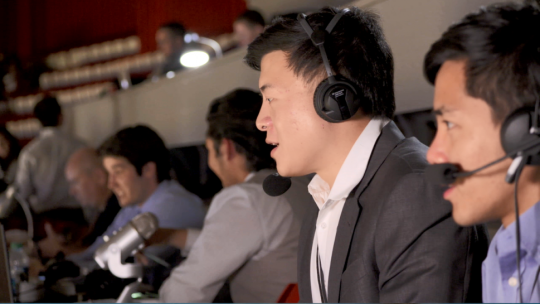 Members of Indiana University's Mandarin Radio Club call a Hoosiers basketball game in the Chinese dialect.
