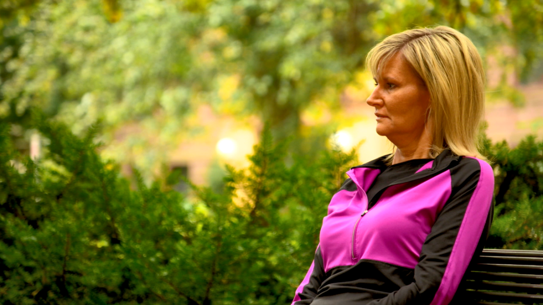 ALS sufferer Wendy Eickhoff on the campus of the University of Minnesota