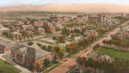 A color drawing of the University of Illinois campus from 1911.