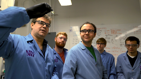 Northwestern University professor Will Dichtel and students in his lab work on Cyclopure