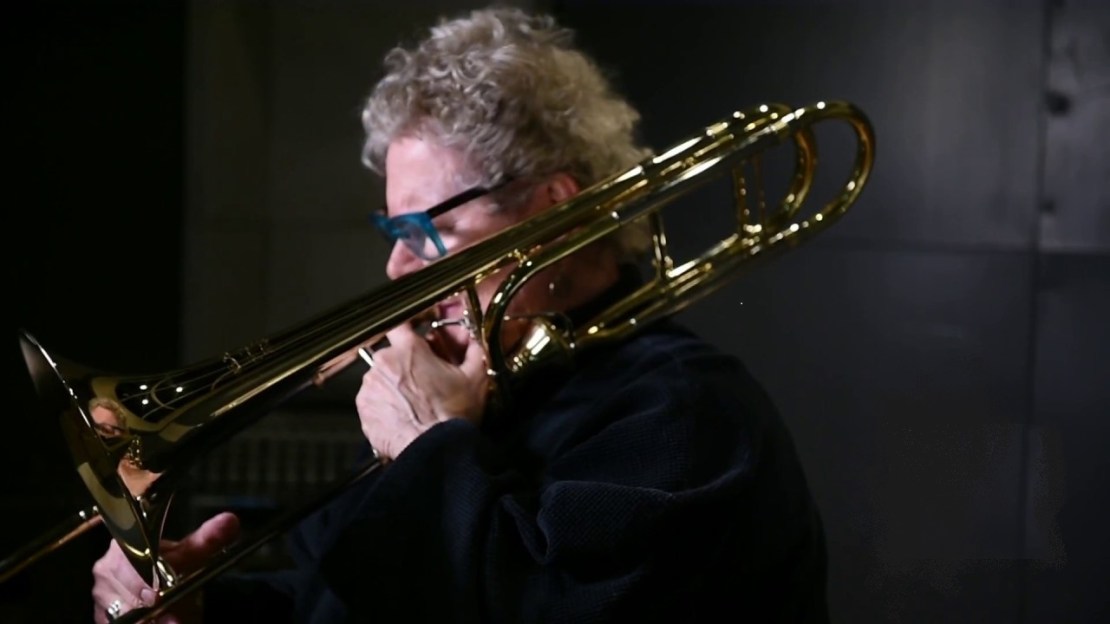 Michigan State University professor Ava Ordman playing the trombone