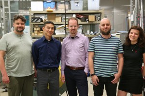 The Flamingo microscope design and development team (from left): Todd Bakken, Joe Li, Jan Huisken, Rory Power and Susi Power.Photo by Courtni Kopietz