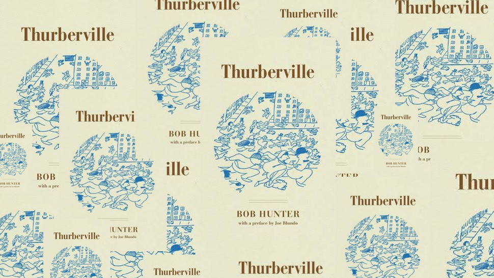 A collage of covers of the book Thurberville by Bob Hunter published by the ohio state university press
