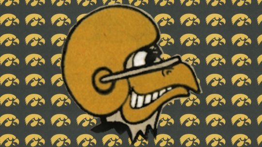 The University of Iowa's Herky the Hawk logo old and new