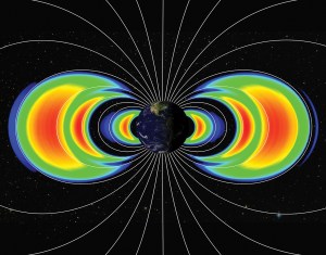 an artist's rendering of the van allen radiation belts discovered by university of iowa astrophysicist James Van Allen