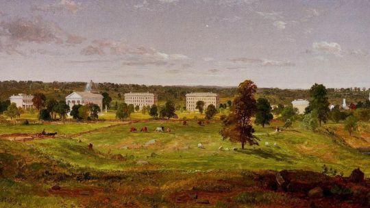 A painting of the University of Michigan as it first appeared.
