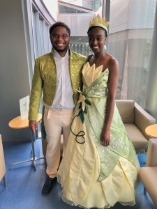 Penn State medical students dressed up as a prince and princess to entertain children in the Penn State Children's Hospital as part of the BraveCubs program