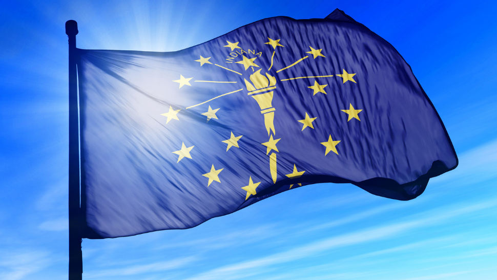 Indiana State Flag waving in the sun