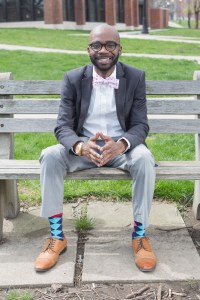 Ohio State University student DaVonti' Haynes on a bench on campus