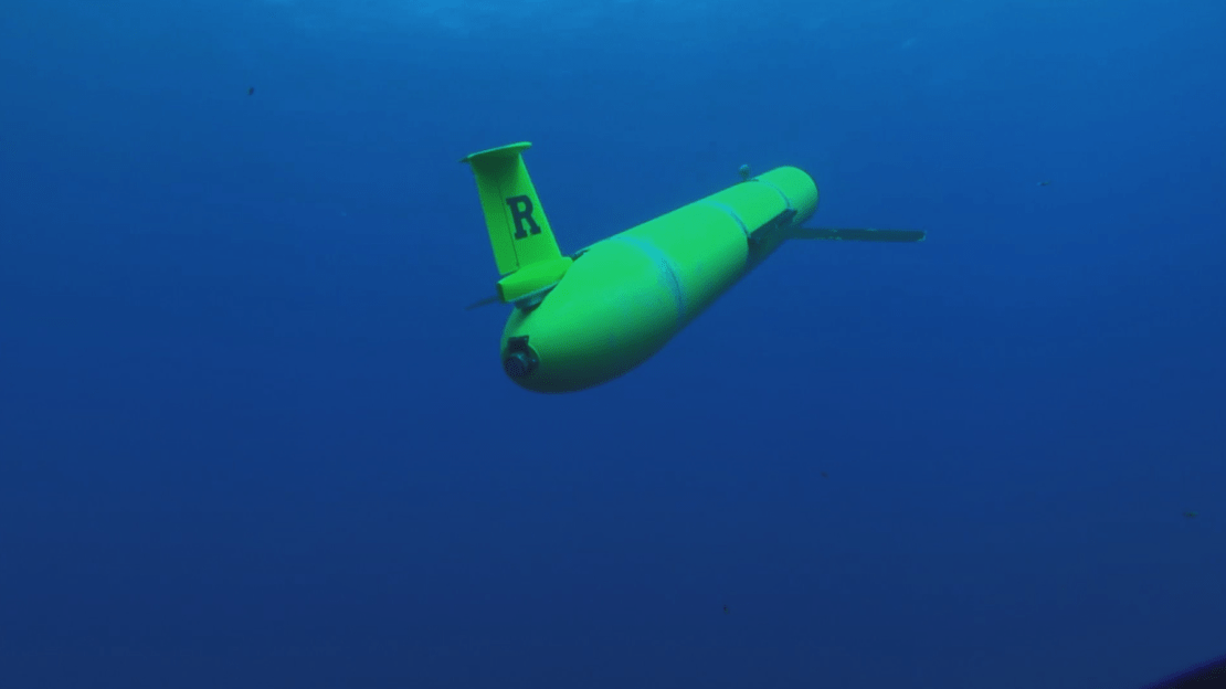 A Rutgers University Center for Ocean Observing Leadership underwater glider drone traveling through the ocean